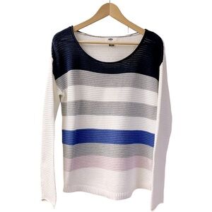 Y2k Striped Coastal Fisherman OLD NAVY Cotton Knit Sweater Medium Rolled Neck